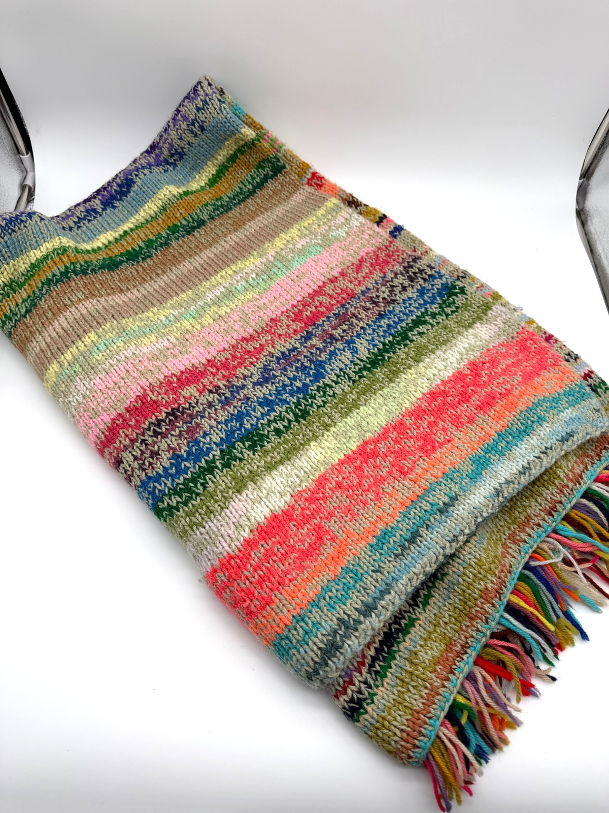 Wool Multi Color Crochet Blanket Double Thick Folded 4lbs 35x60 inches gallery