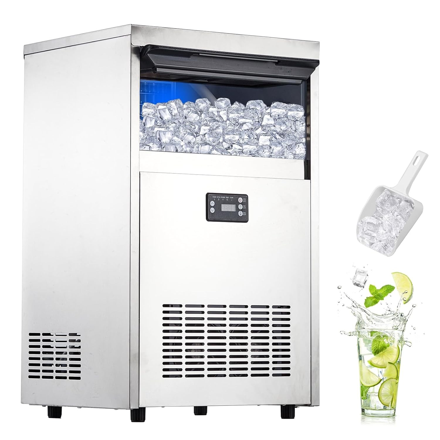 100LBS/24H Ice Maker 33LBS Storage 2 Water Inlet Stainless Steel Filter & Scoop gallery