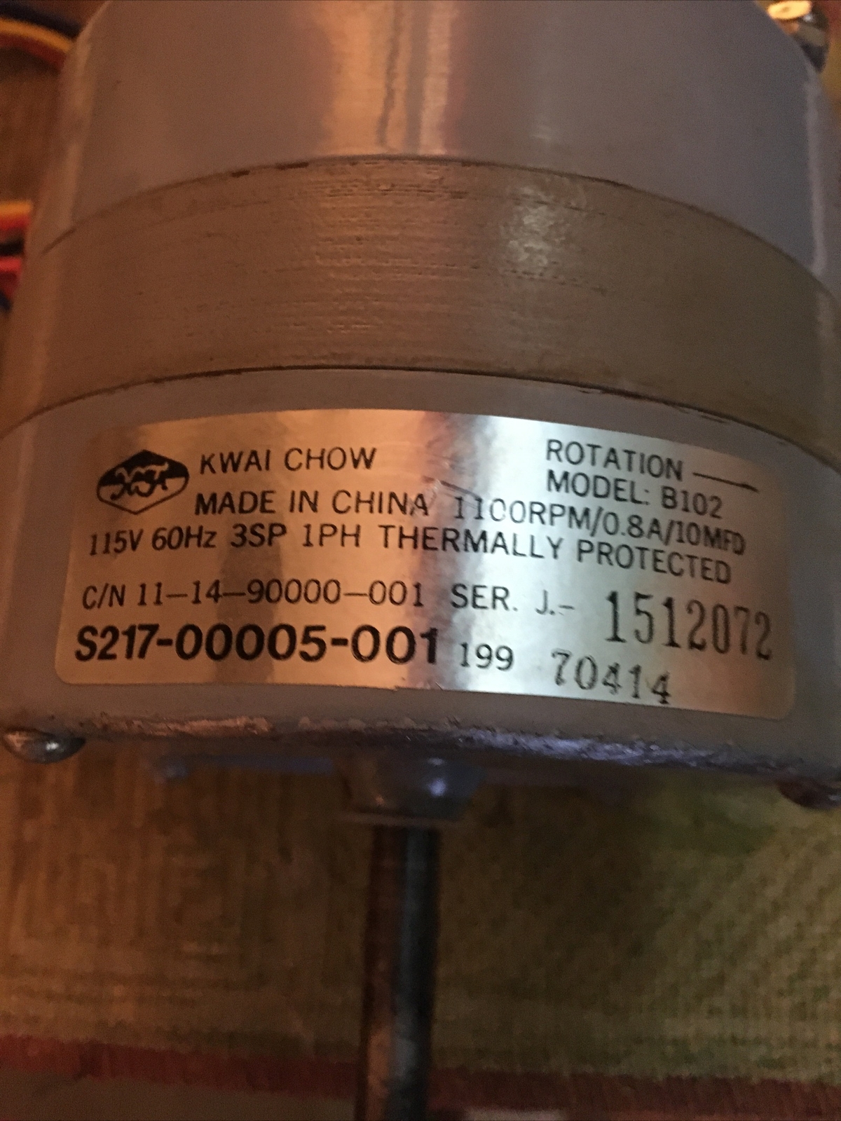 KWAI CHOW Model B102 AC Motor Shaft Size 1/2 Inch 115V 60Hz 3SP 1PH gallery