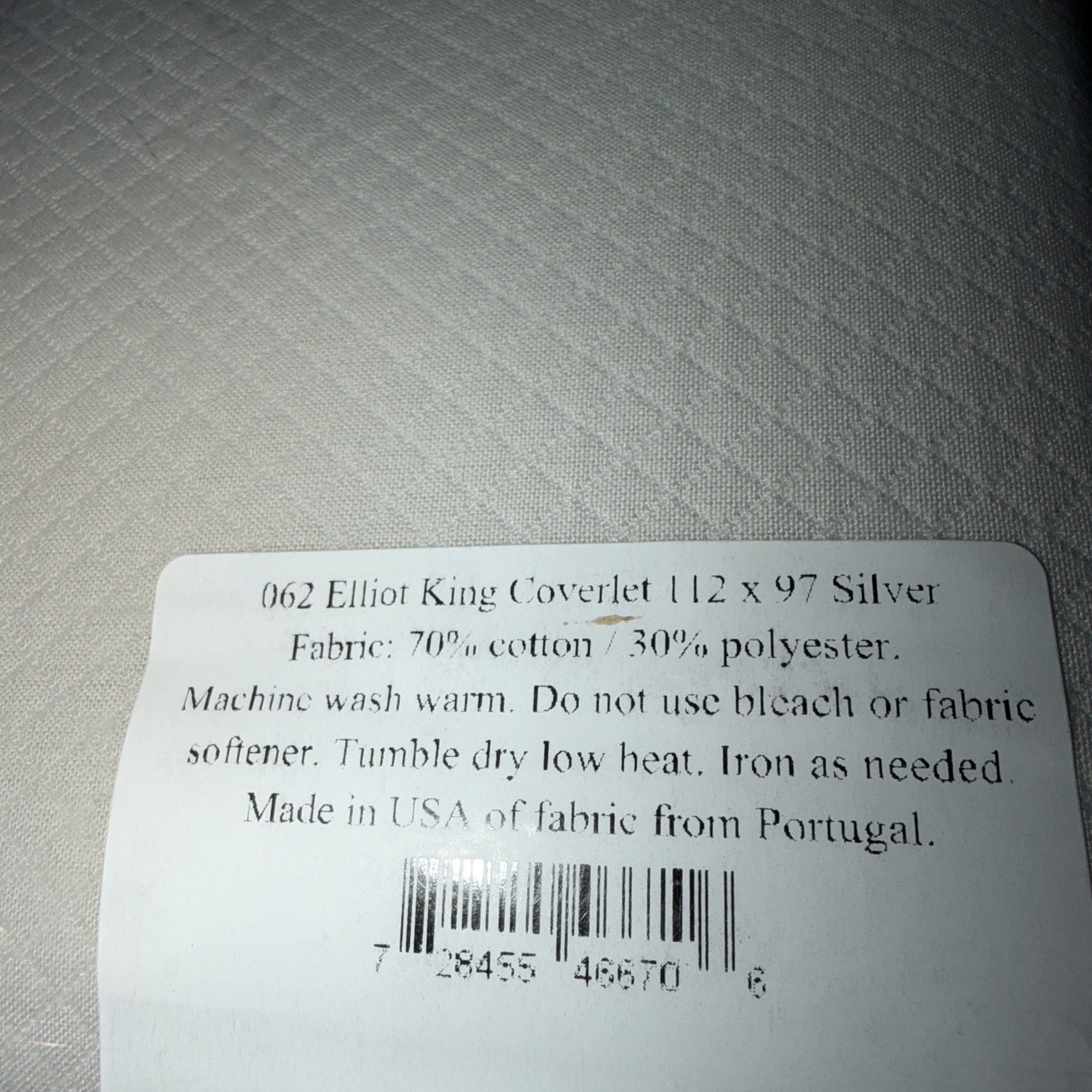 Matouk King Coverlet Elliot Diamond Pique Silver Cotton Polyester New USA gallery