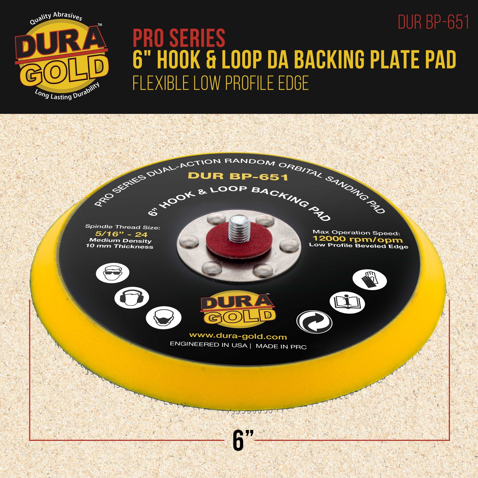 Dura-Gold Pro Series 6" Hook & Loop DA Backing Plate Pad, Sanding Sander gallery
