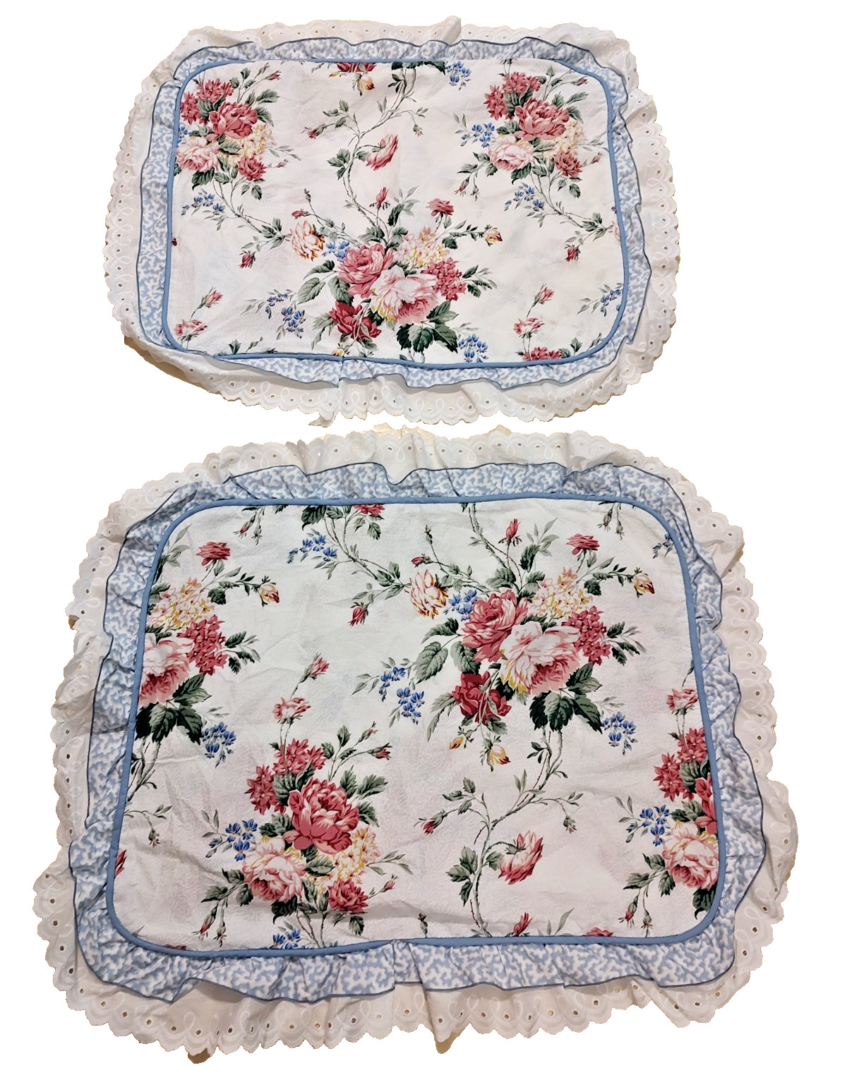 Vtg Waverly Belle Rive 2 Standard Pillow Shams Floral Ruffled Eyelet Cottage gallery