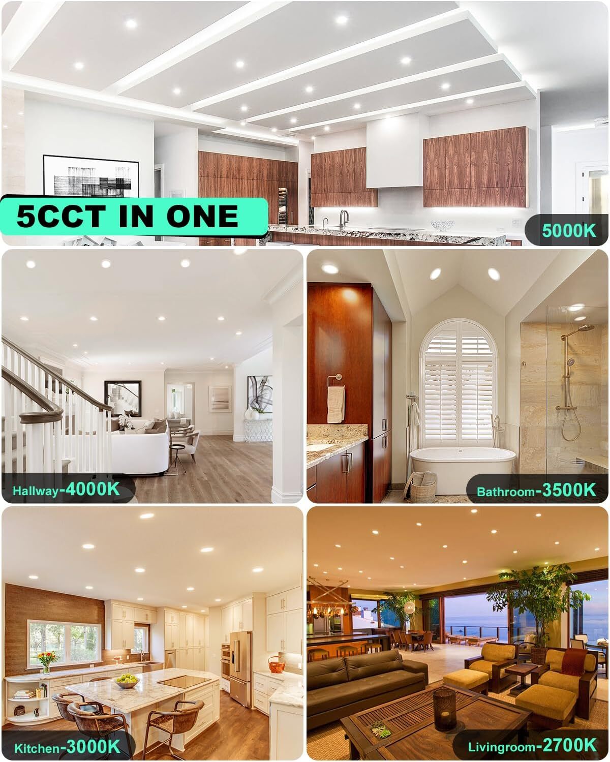 6 Inch 5CCT LED Recessed Ceiling Dimmable Light with Junction Box 2700K-5000K gallery