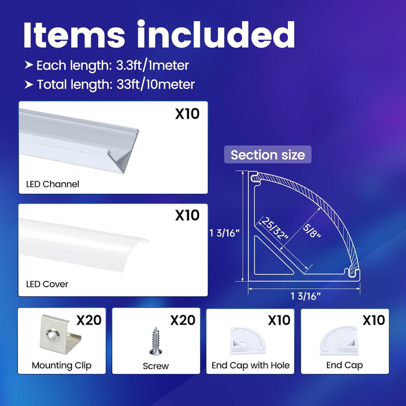 10Pack 3.3FT/1M Plus-Size Spotless V Shape LED Channel Silver Aluminum gallery