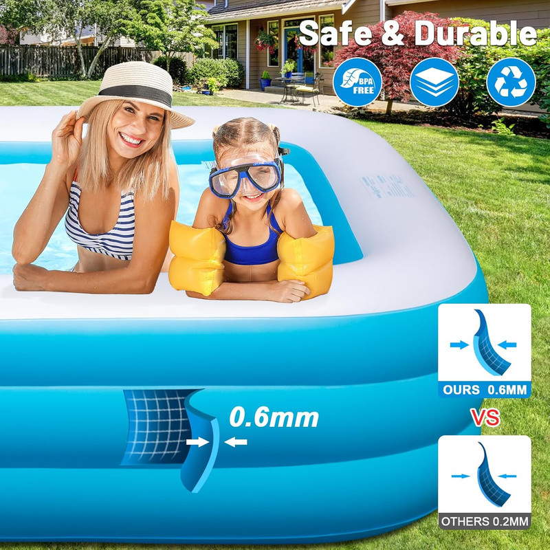 Large Solar Inflatable Pool with Lights, 130"x72"x22", Oversized Thickened Blow gallery