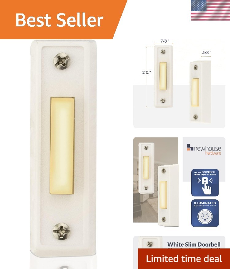 Durable Rectangular Lighted Doorbell Button - Easy Wall Mount Solution in White gallery