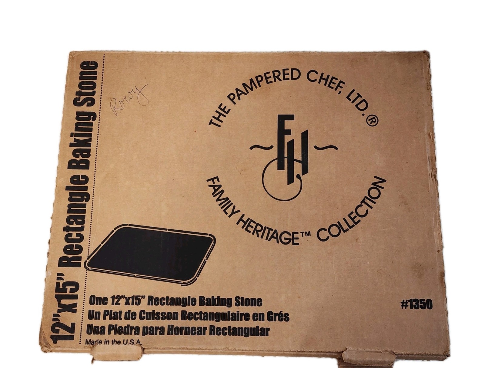 Pampered Chef Baking Stone 12" x 15" Rectangular 1350 Stoneware In Box gallery