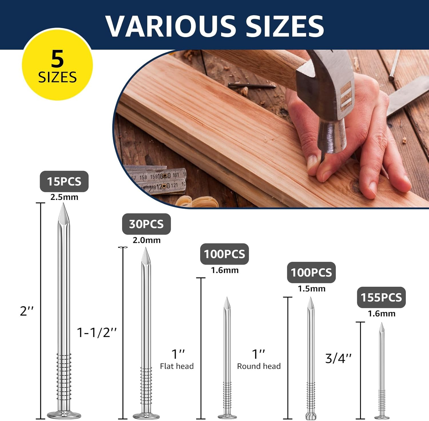 TJBORJT 400Pcs Hardware Nails for Hanging Pictures,Up to 2 Inch Long, Finishing gallery