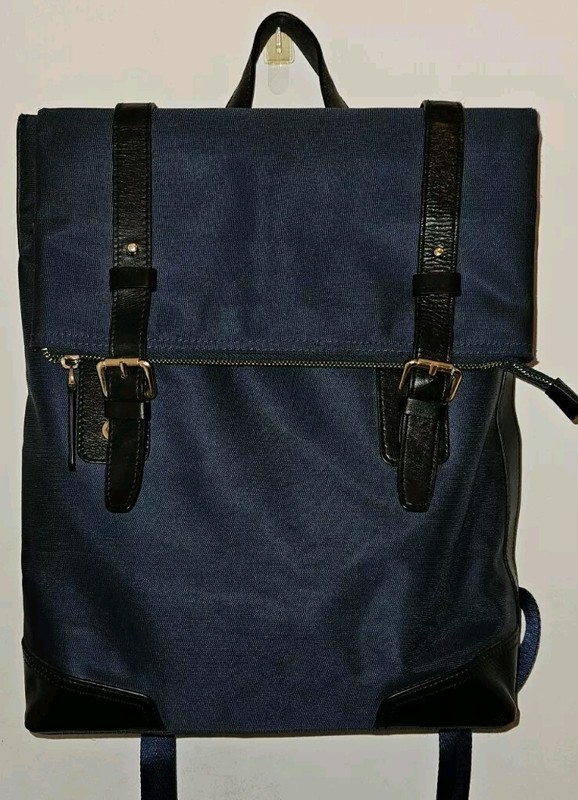 Hotwind  Blue  Canvas  With  Black Leather  Trim Backpack