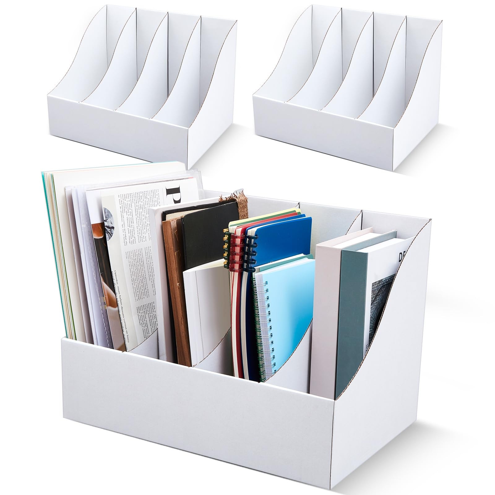 3 PCS White Cardboard Magazine File Holders Book Bins Fits 10.6x10.2x14 Inch gallery