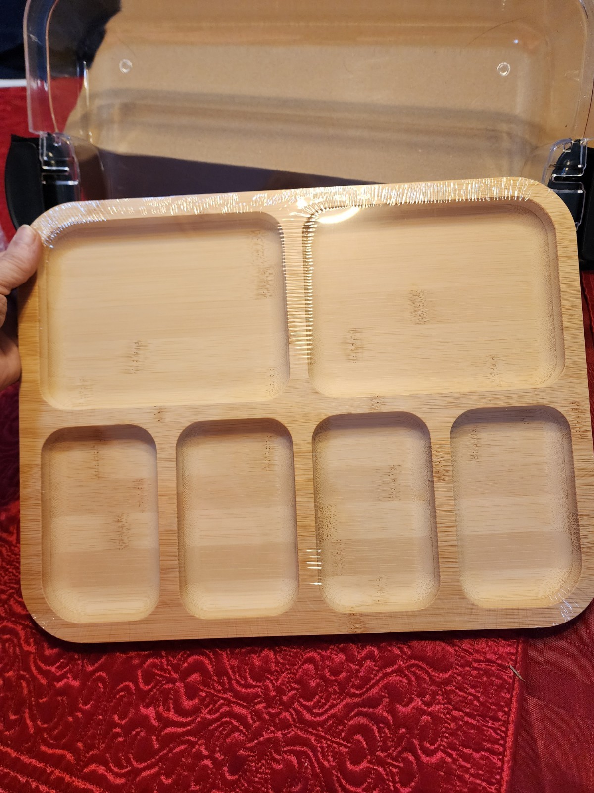 Acrylic Snack Tray with Base, Bamboo Tray with Clear Acrylic Cover, New In Box gallery