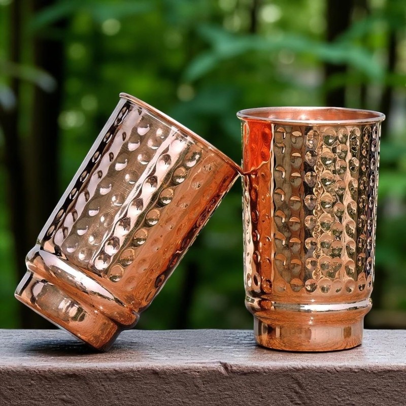 Pure Copper Drinking Cups - Ayurvedic Health Copper Hammered 2 pcs. set gallery