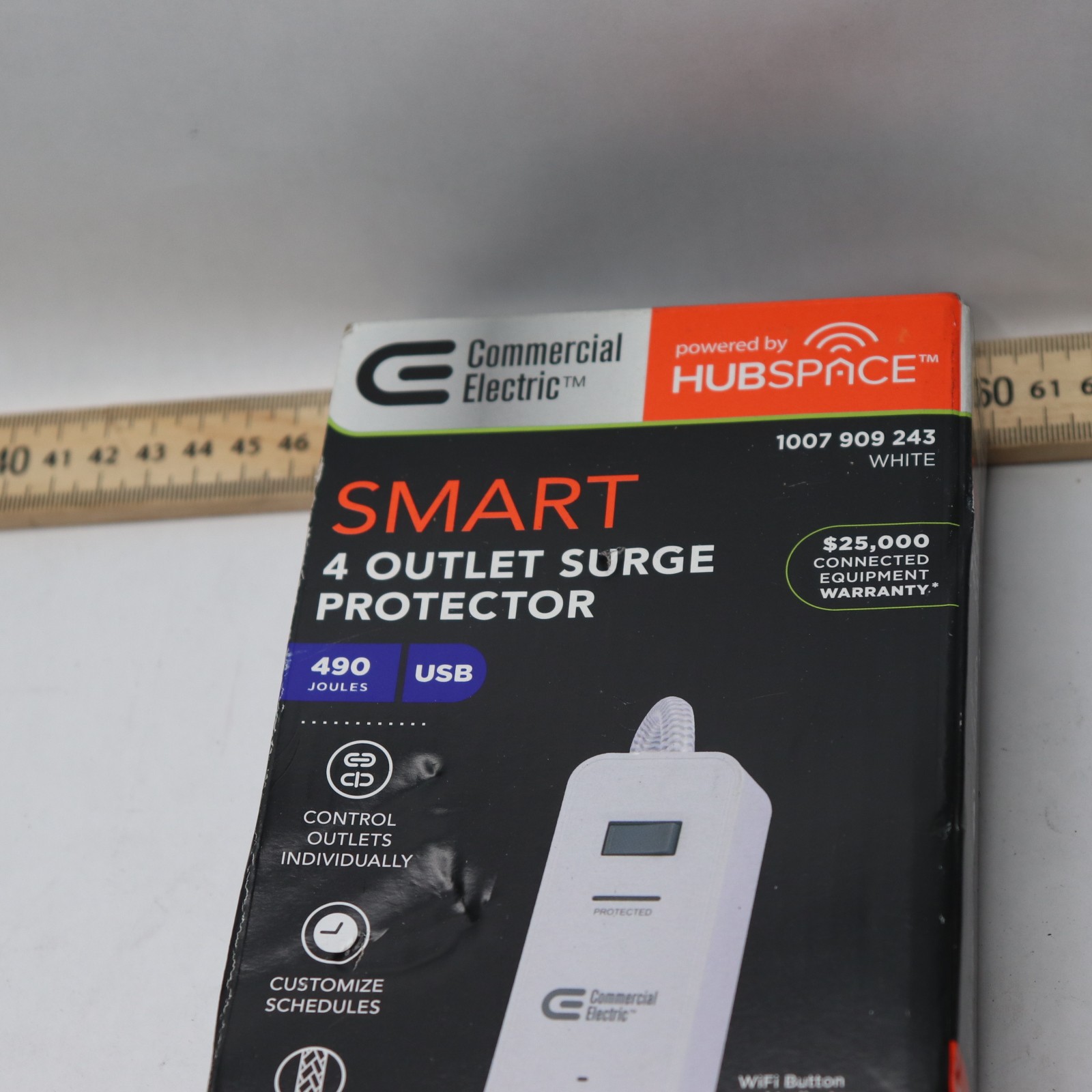 Commercial Electric 4-Outlet Surge Protector Smart White 3 ft. LTS-4G-W-1 gallery