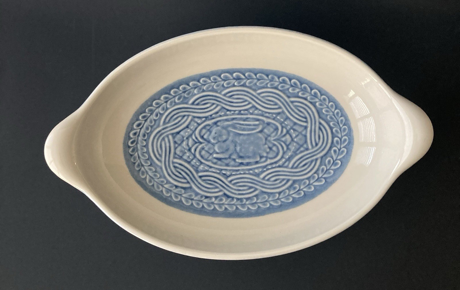 Longaberger American Craft Cornflower Blue Oval Baker Baking Serving Dish 13” gallery