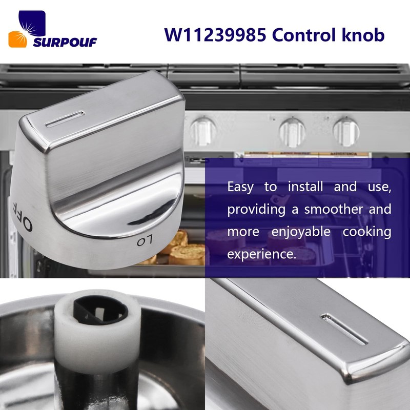 W11239985 Control Knob w10850015 Compatible With Whirlpool Gas Ranges Sliver gallery