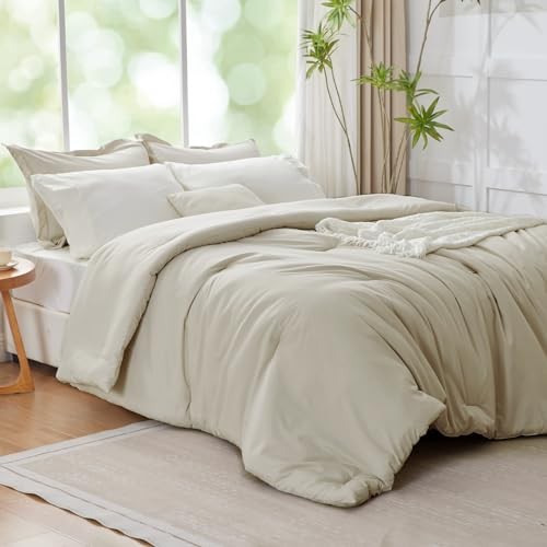 Beige Comforter Set Bedding Set, 7 Pieces Soft Bed in a Queen 02 Linen Beige gallery
