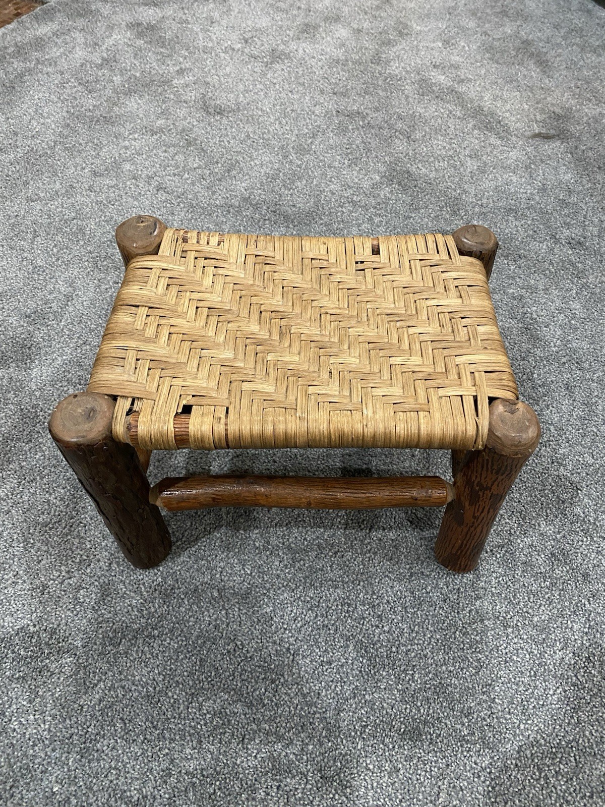 Vintage Wicker Footstool Rectangular Rustic Wood Rattan Woven Boho Foot Rest gallery