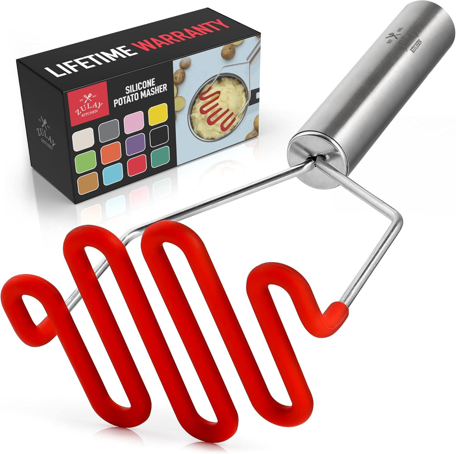Zulay Kitchen Non-Scratch Potato Masher – Heavy-Duty Stainless Steel & Silicone gallery