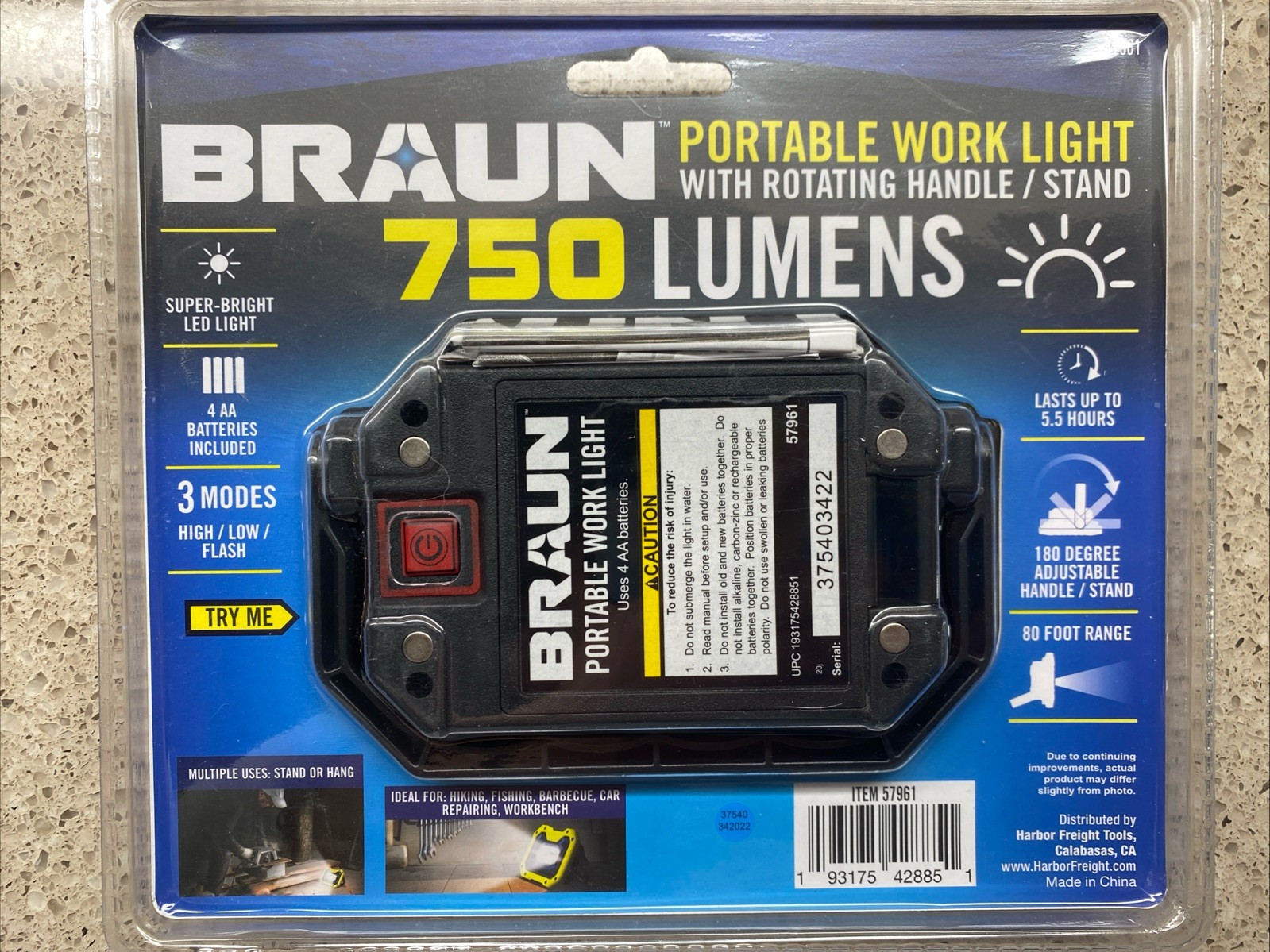 NEW Braun 750 Lumens Portable Worklight With 4 AAA Rechargeables Batteries 57961 gallery
