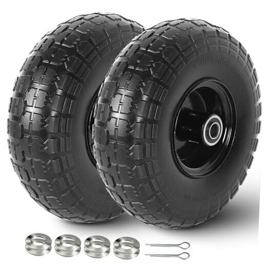 (2 Pack) Tire and Wheel, 10-Inches Solid Tires for 4.10/3.50-4 Flat Free Black gallery