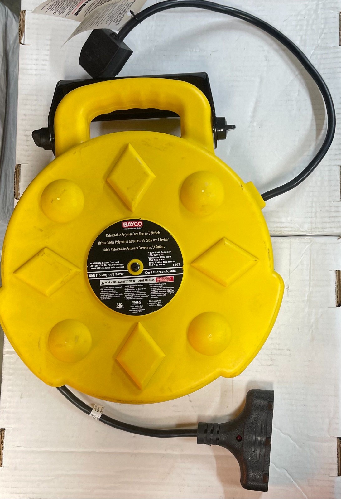 Bayco SL-8903 50ft Retractable Polymer Cord Reel W/3 Outlets - 13 Amps - 14/3 gallery