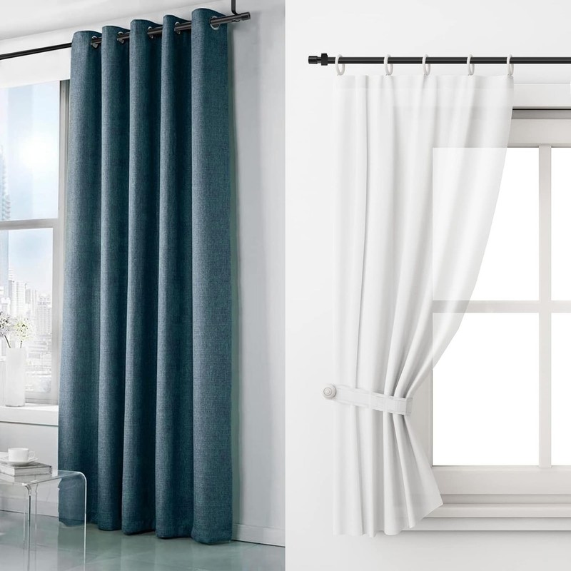 Adjustable Curtain Rod 66-95" in Length, 3/4-Inch Black Curtain Pole for Windows gallery