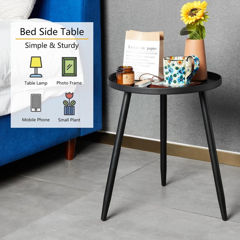 Decent End/Side Tables - Small Round Accent Table, Metal Black Narrow Night S... gallery