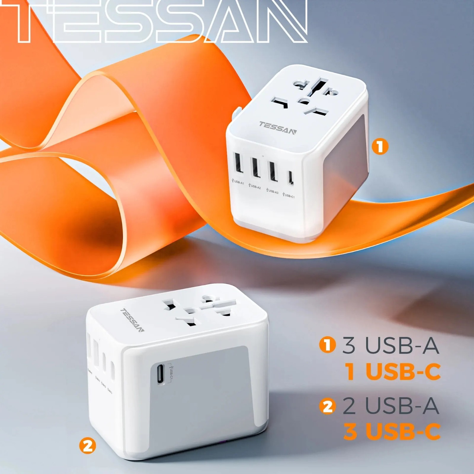 28W Universal Travel Adapter Worldwide Plug Adaptor with 2 USB A & 3 USB C Ports gallery