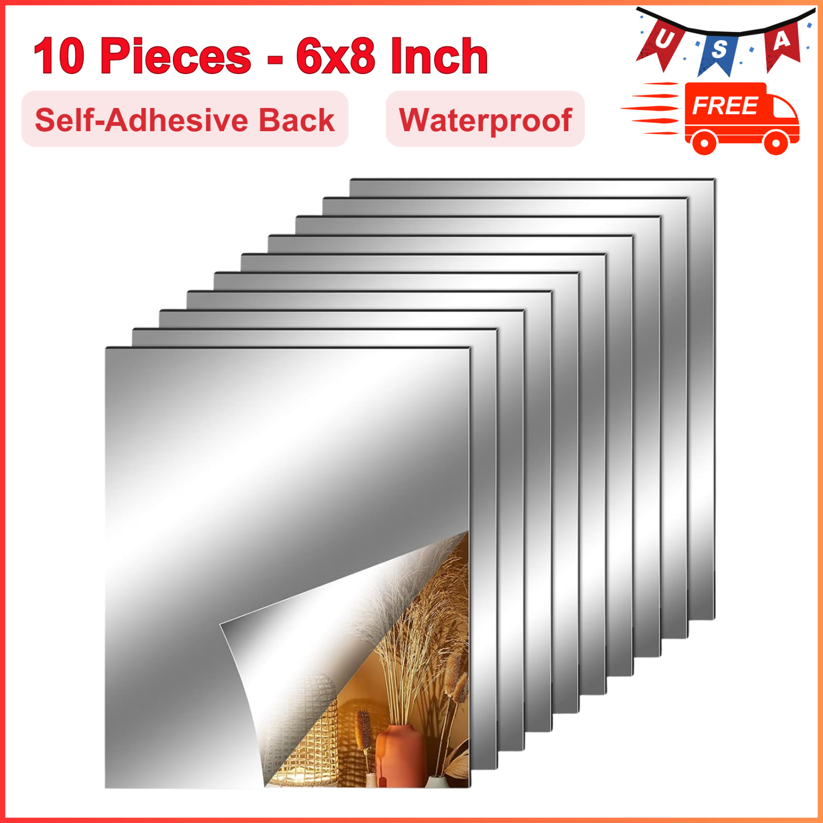 10 Pieces Flexible Mirror Sheets, Self Adhesive Decorative Plastic Mirror Tiles gallery