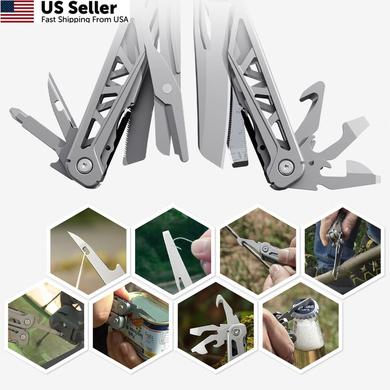 PERWIN Multitool, 17-in-1 Stainless Steel Multi Tool Pliers 17 in 1, Silver gallery