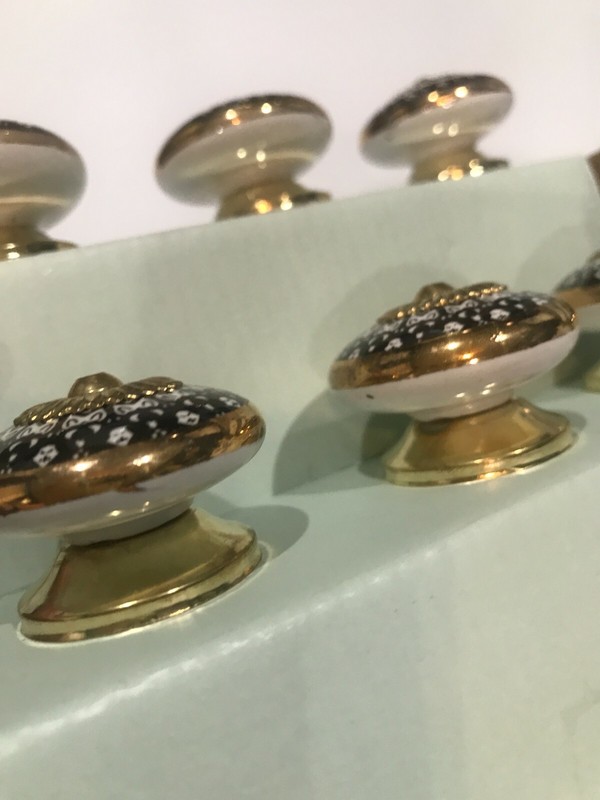 6 Handpainted Ceramic Drawer Pull Mandala Pattern Gold Accents gallery