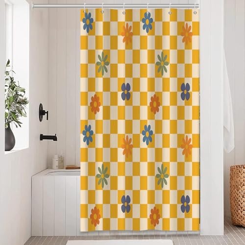Yellow Checkered Boho Shower Curtain Set 60x72 Inches Colorful 60x72Inches gallery
