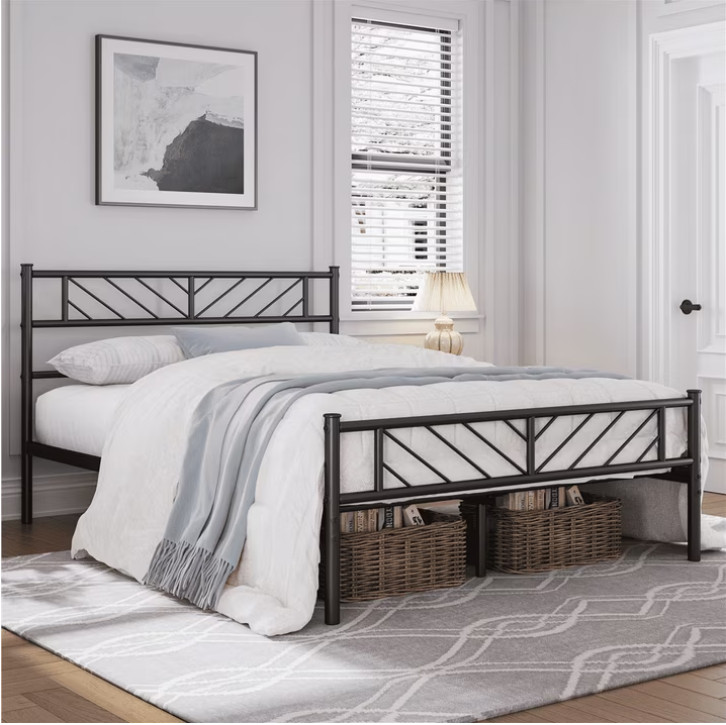 Metal Bed frame Queen Platform Bed with Arrow Design Headboard gallery