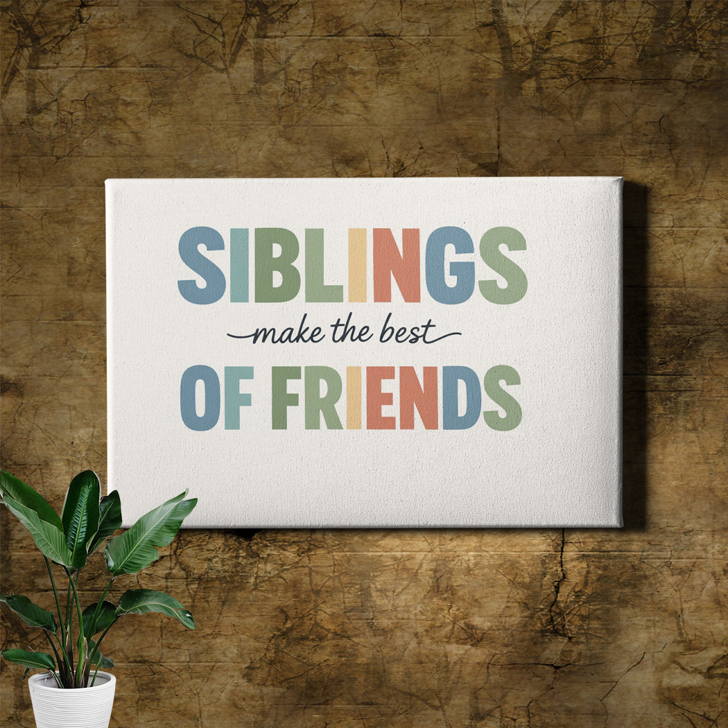 Siblings quote typography Poster Print pastel multicolor letters on black gallery