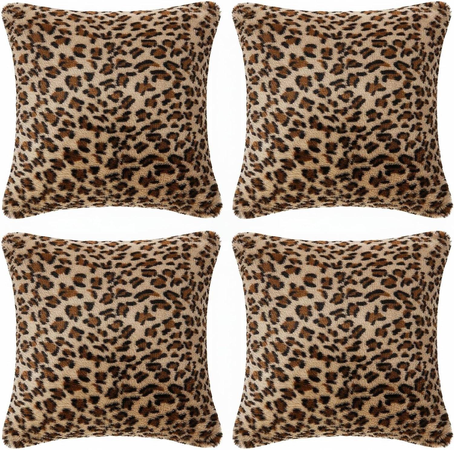 Faylapa 4 Pack Soft Plush Leopard Print Pillow Covers,Animal Theme Print Faux Fu gallery