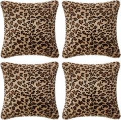 Faylapa 4 Pack Soft Plush Leopard Print Pillow Covers,Animal Theme Print Faux Fu