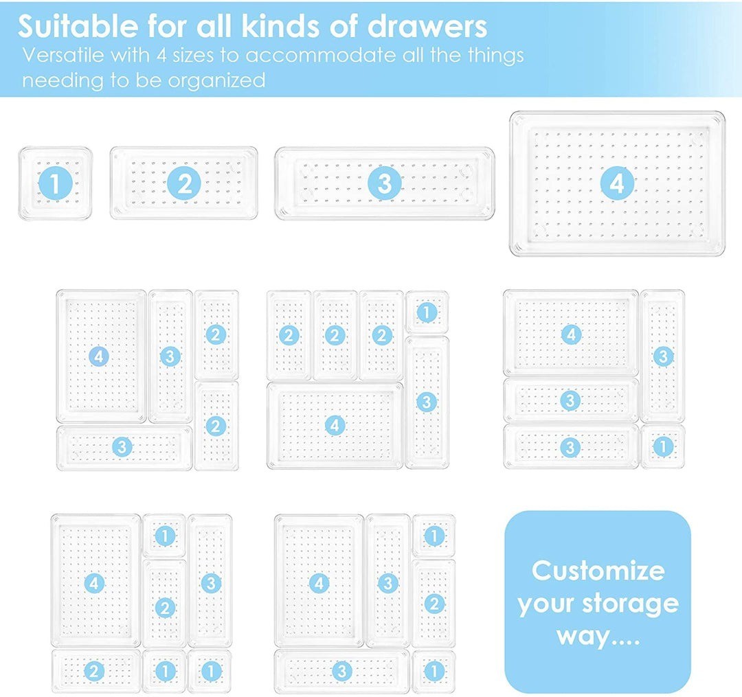 25 PCS Clear Plastic Drawer Organizers Set 4-Size Versatile Bathroom and Vanity gallery