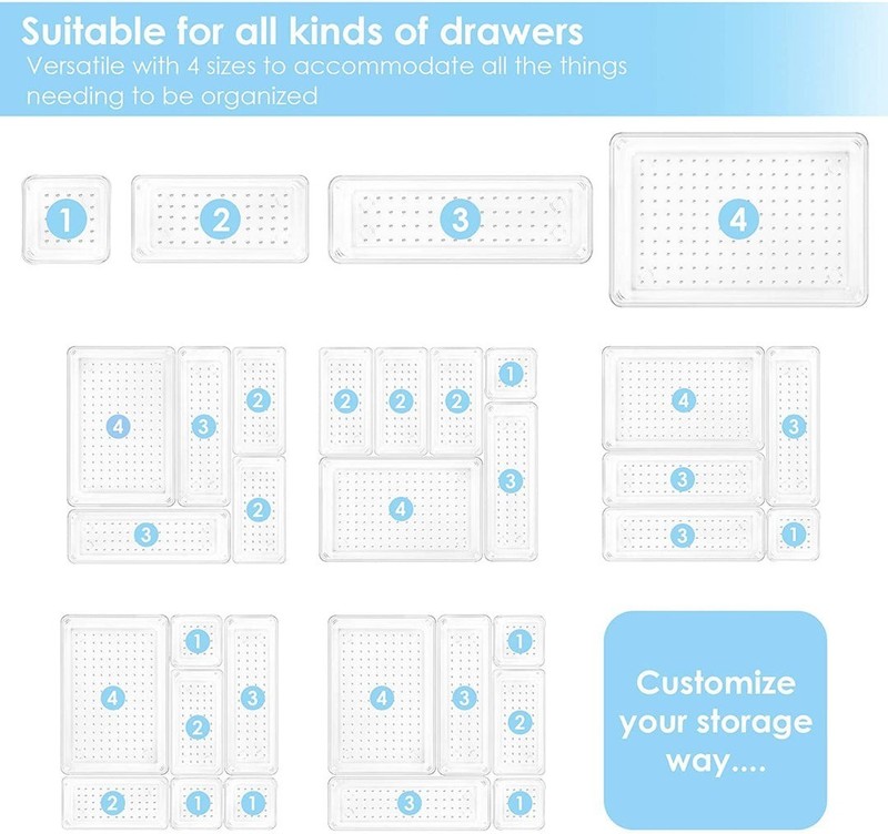 25 PCS Clear Plastic Drawer Organizers Set 4-Size Versatile Bathroom and Vanity gallery