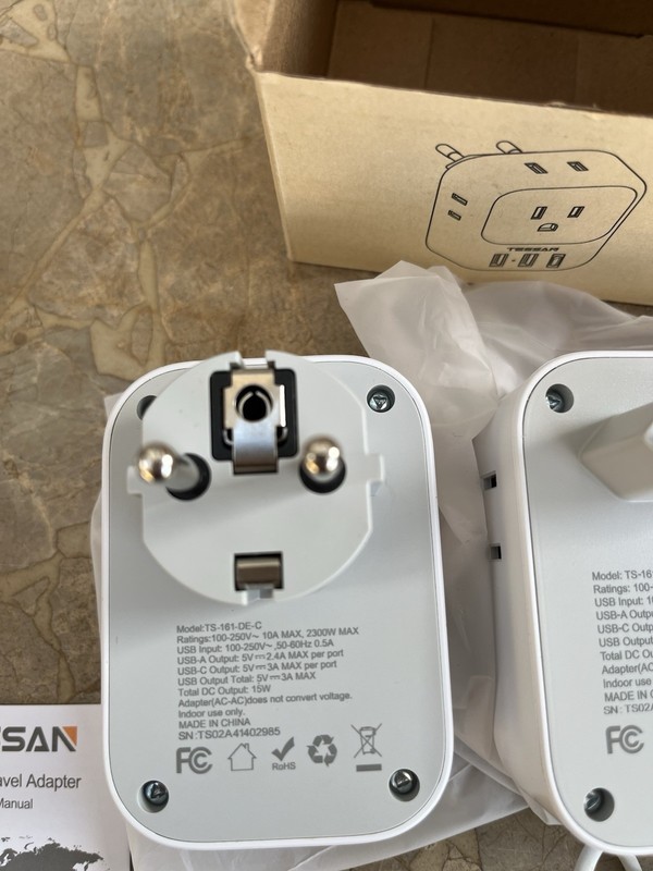 2 Tessan Power Plug Adapters w 4 Outlets+ 2USB+C for US Travel to Europe gallery