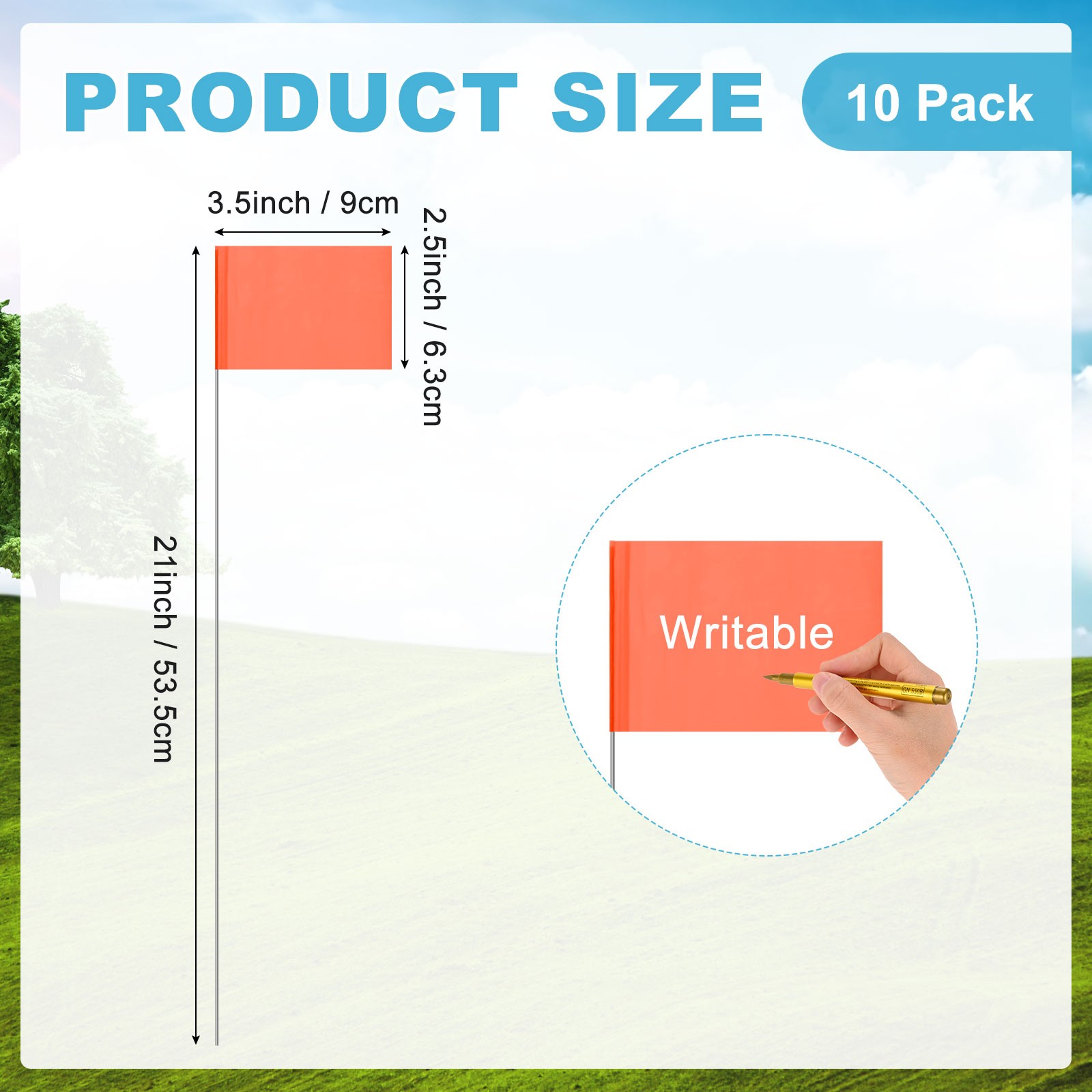 10-Pack 21x2.5x3.5 Inch Blank Marking Flags for Lawn/Yard/Irrigation [Orange] gallery