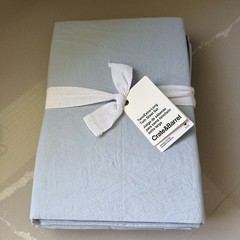 NWT Crate & Barrel Twin Sheet Set Extra Long Blue Cozy Cloud Organic Cotton