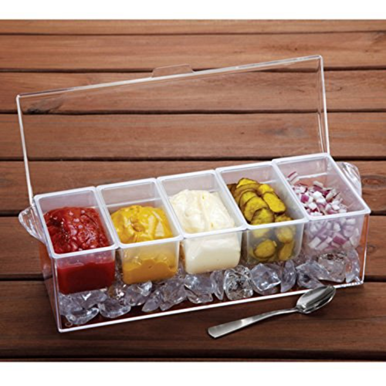 Jumbl Chilled Condiment Server with Lid, Plastic Condiment Tray W/5 Containers gallery