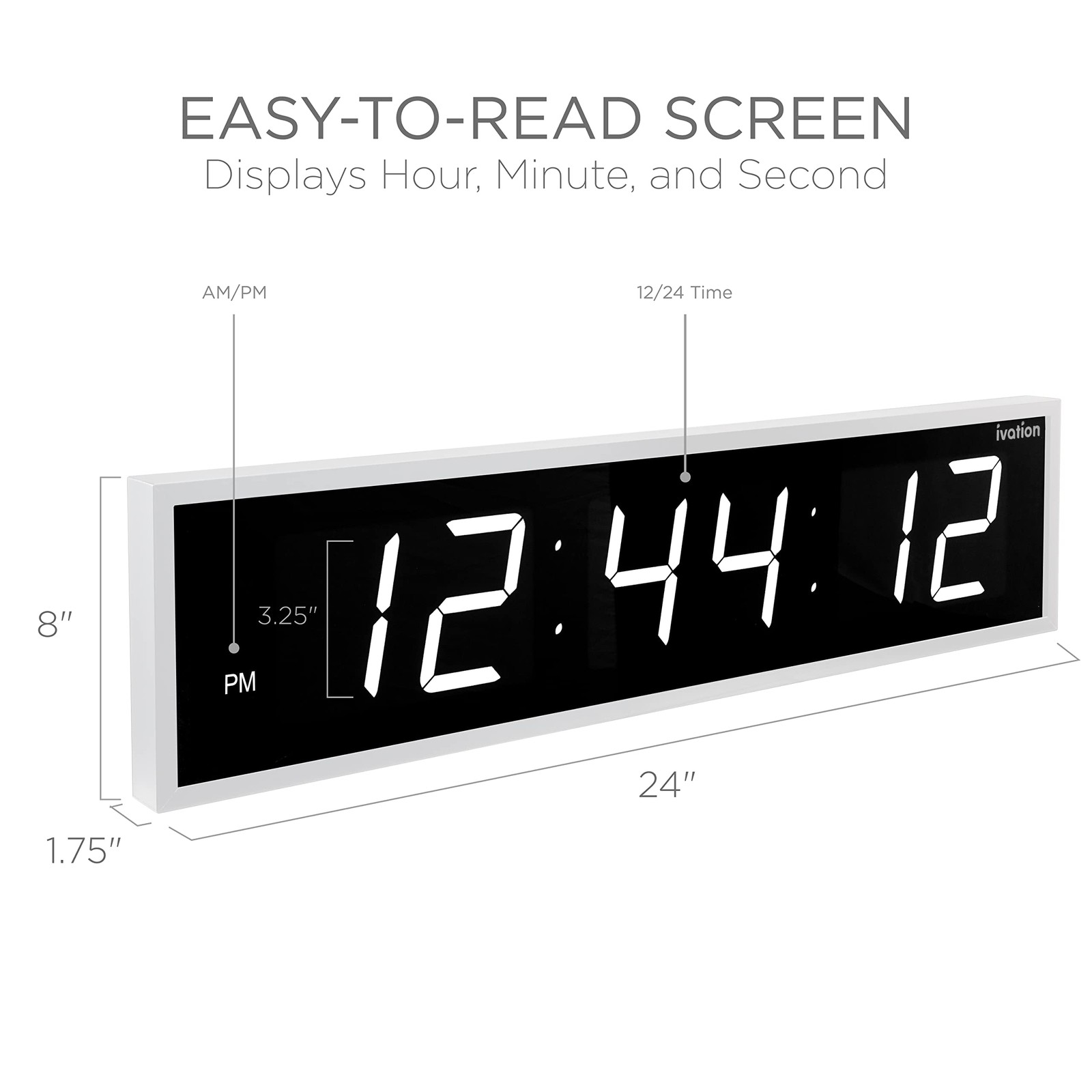 Ivation 24" Large Digital Clock, 6-Level Brightness, LED Wall Clock, White gallery