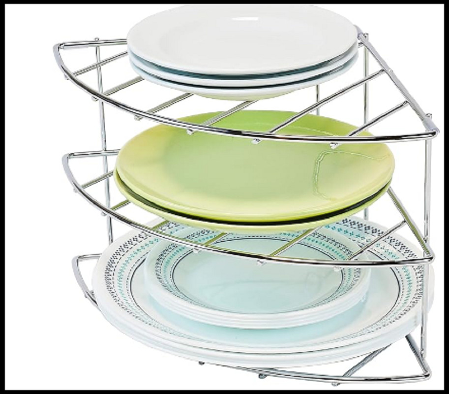 Kitchen Shelf Organizer Cabinet Corner Rack Pan Lid Plate Dishes Storage Chrome gallery