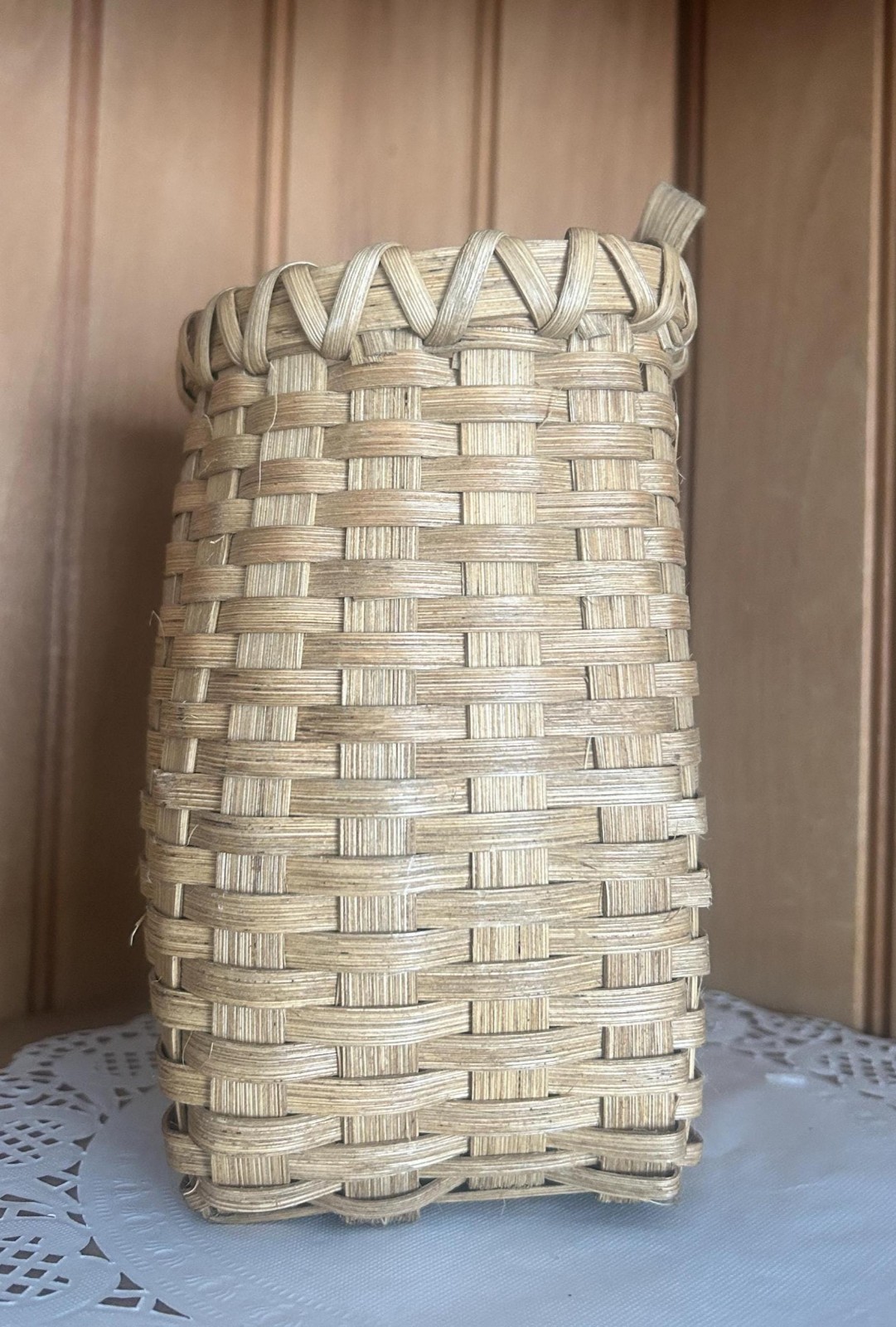 Vintage Handmade Woven Rattan Medium Wall Basket Handle gallery