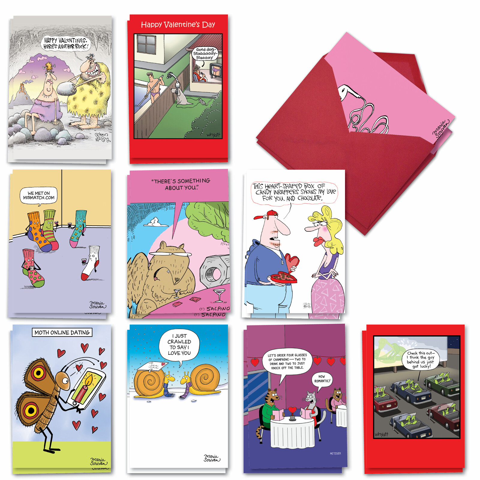 20 Asst'd Funny Valentine's Day Greeting Cards w/Env. (10 Designs) Heart Toons gallery