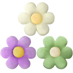Sratte 3 Pcs Flower Pillows Shaped Throw 20″, Green, Lavender, White