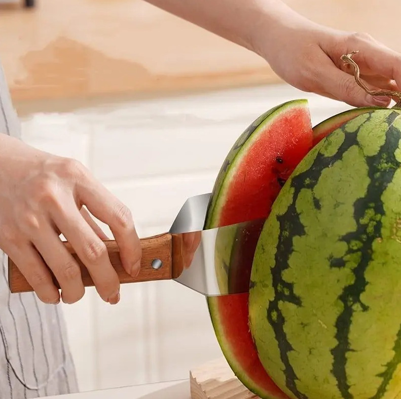 1 pc Stainless Steel Watermelon Slicer Cutter with Wooden Handle gallery
