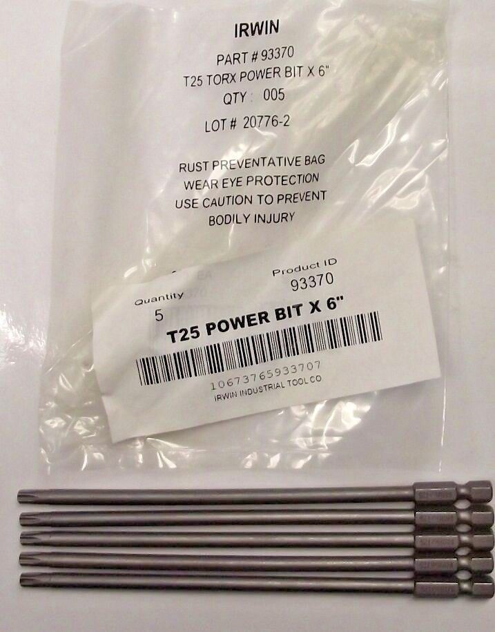 Irwin 93370 Torx Power Bit T25 1/4" Hex Drive, 6" OAL 5pcs. gallery