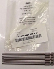 Irwin 93370 Torx Power Bit T25 1/4″ Hex Drive, 6″ OAL 5pcs.